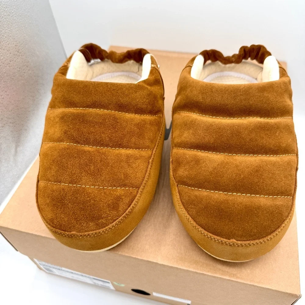 NWT Moonboot Suede Leather Slide Slippers Brown Cognac Unisex Shoes Brand New - Picture 11 of 16